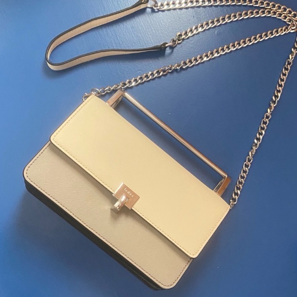 Botkier New York Lennox Small Cream and Tan Leather Crossbody with Chain Strap